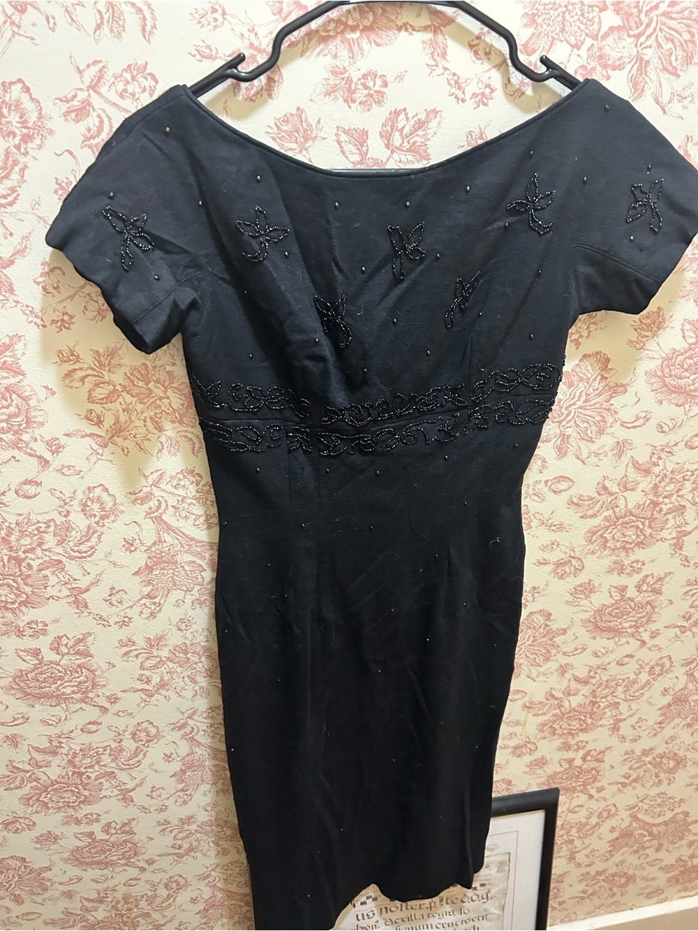 60s Campus Juniors Elegant Allover Black Beaded Cocktail Dress